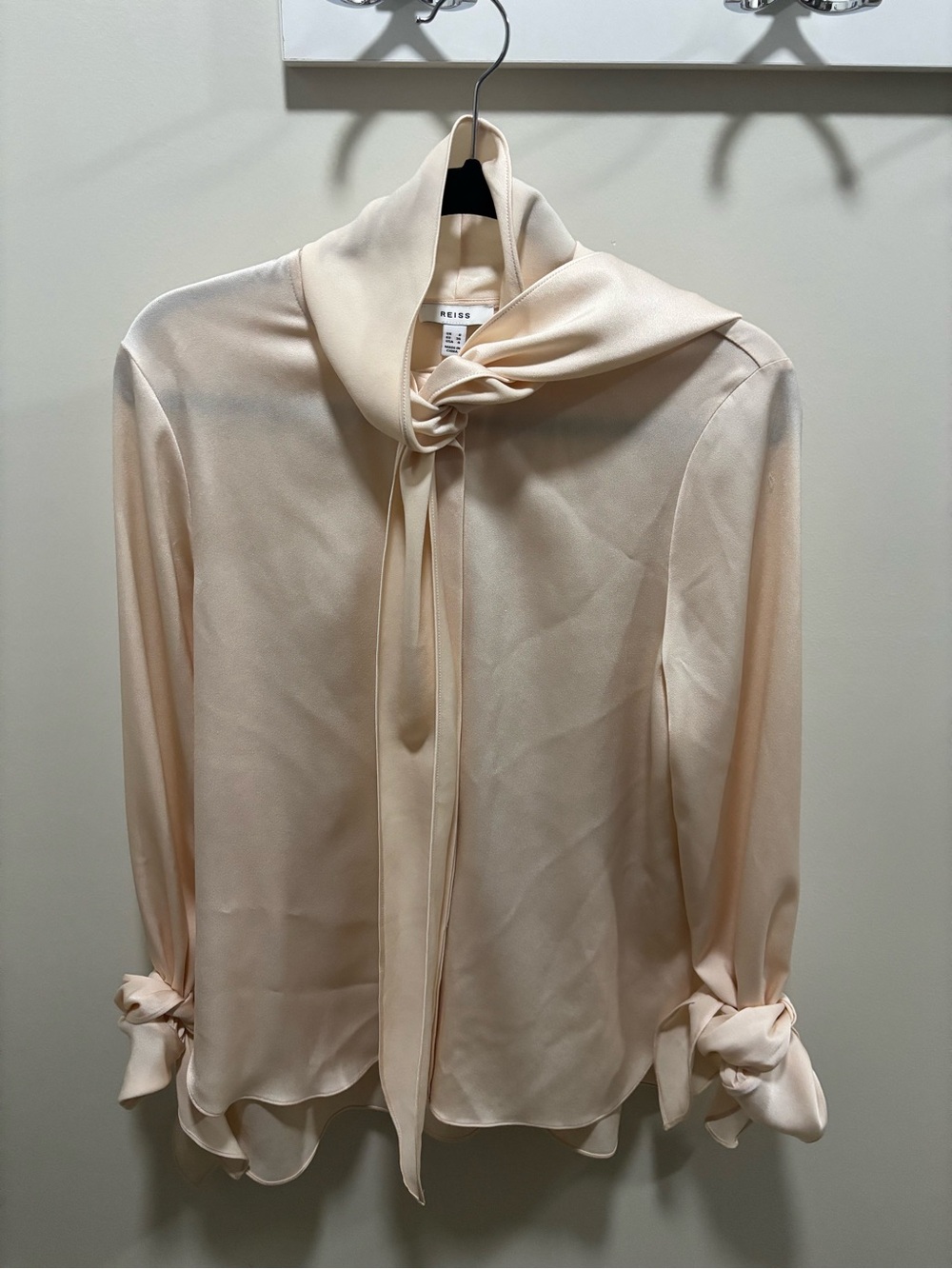 Reiss Pale pink Tie-Neck Silk Blouse